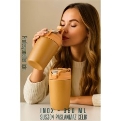 Modacar Inox Çelik Kahve Bardağı - 350 ml  SUS304 Çelik Termos Profesyonel LATTE