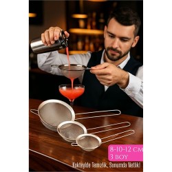 3’lü Bar Süzgeci Seti – 8-10-12 cm Çaplı Paslanmaz Çelik | Kokteyl ve Mutfak İçin