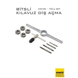 10'lu Bitsli Diş Açma Kılavuz Seti –Endüstriyel Çelik,  Dişli Matkap Ucu