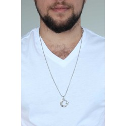 Gümüş Renk Krom Kaplama Kararmaz Ay Yıldız Tasarım Metal Erkek Kolye