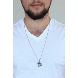 Krom Kaplama Kararmaz Gümüş Renk Metal Mikrofon ve El Tasarım Erkek Kolye