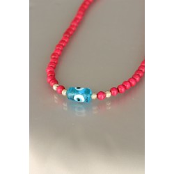 Pembe Renk Tahta Boncuklu Kadın Kolye