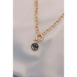 Yeni Sezon Siyah Renk Smile Model Retro Gold Metal Kolye