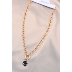 Yeni Sezon Siyah Renk Smile Model Retro Gold Metal Kolye