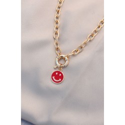Yeni Sezon Kırmızı Renk Smile Model Retro Gold Metal Kolye
