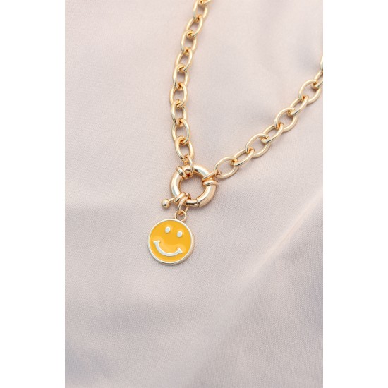 Yeni Sezon Sarı Renk Smile Model Retro Gold Metal Kolye Yeni Sezon Sarı Renk Smile Model Retro Gold Metal Kolye