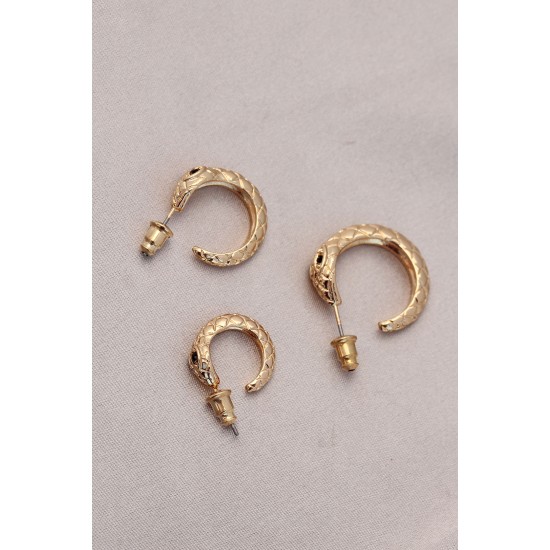 Yılan Tasarımlı Halka Model Gold Metal Küpe Seti Yılan Tasarımlı Halka Model Gold Metal Küpe Seti