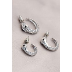 Yılan Tasarımlı Halka Model Gümüş Metal Küpe Seti