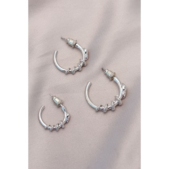 Yılan Tasarımlı Halka Model Gümüş Metal Küpe Seti Yılan Tasarımlı Halka Model Gümüş Metal Küpe Seti