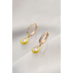 Minimal Taşlı Sarı Damla Model Küpe