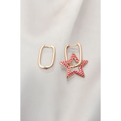 Fuşya Çizgili Gold Çelik Yıldız Küpe