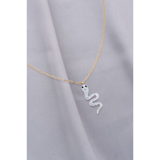 Trend Zirkon Taşlı Yılan Model Çelik Kadın Kolye Trend Zirkon Taşlı Yılan Model Çelik Kadın Kolye
