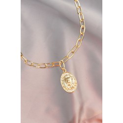 Aslan Figürlü Gold Metal Zincirli Kadın Kolye
