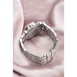 Gümüş Metal Kordonlu Rose Zirkon Taşlı Kasa Tasarımlı Kadın Saat