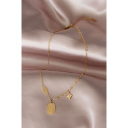 Çelik Gold Renk Gökyüzü Tasarımlı Zirkon Taşlı Kadın Kolye