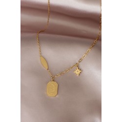 Çelik Gold Renk Gökyüzü Tasarımlı Zirkon Taşlı Kadın Kolye