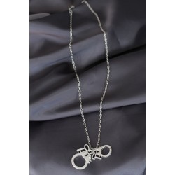 Kelepçe Model Gümüş Renk Metal Zincirli Erkek Kolye