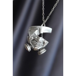 Maske Model Gümüş Renk Metal Zincirli Erkek Kolye