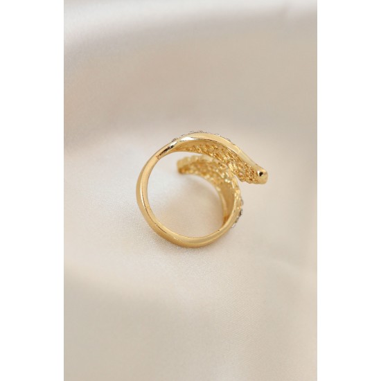 Ayarlamalı Gold Renk Metal Zirkon Taşlı Kanat Yüzük Ayarlamalı Gold Renk Metal Zirkon Taşlı Kanat Yüzük