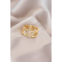 Ayarlamalı Gold Renk Metal Zirkon Taşlı Kalp Model Yüzük