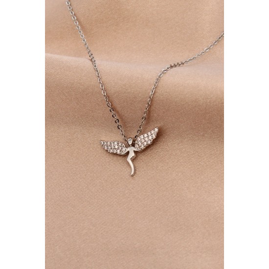 Gümüş Renk Metal Zirkon Taşlı Peri Kolye Gümüş Renk Metal Zirkon Taşlı Peri Kolye