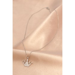 Gümüş Renk Metal Zirkon Taşlı Taç Kolye