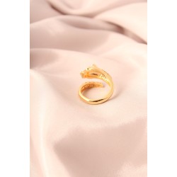 Gold Renk Metal Zirkon Taşlı Kaplan Model Ayarlanabilir Kadın Yüzük
