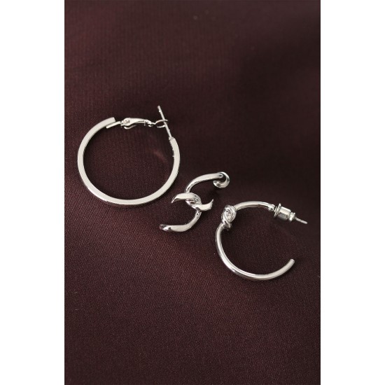 Düğüm Model Gümüş Renk Metal Çoklu Halka Küpe Düğüm Model Gümüş Renk Metal Çoklu Halka Küpe