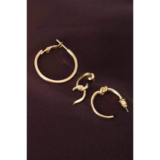 Düğüm Model Altın Renk Metal Çoklu Küpe Düğüm Model Altın Renk Metal Çoklu Küpe