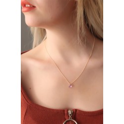 Minimal Lila Kristal Taşlı Kolye