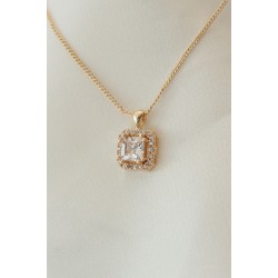 Zirkon ve Kristal Taşlı Kare Kolye