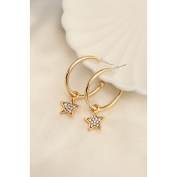Gold Renk Zirkon Taşlı Yıldız Figürlü Halka Küpe