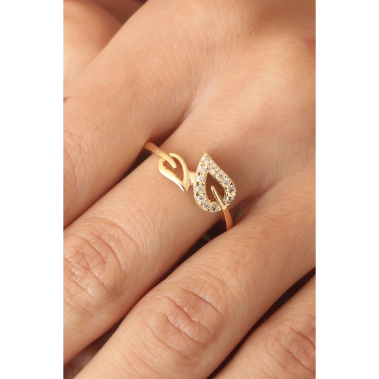 Zirkon Taşlı Gold Renk Yaprak Model Kadın Yüzük Zirkon Taşlı Gold Renk Yaprak Model Kadın Yüzük