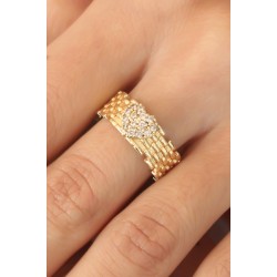 Gold Renk Zirkon Taşlı Kalpli Kadın Yüzük