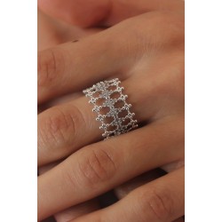 Gümüş Renk Motif Model Zirkon Taşlı Kadın Yüzük