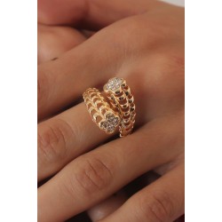 Gold Renk 3D Yonca Model Zirkon Taşlı Kadın Yüzük