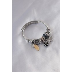 Çelik Charm Model Siyah Kalp Figür Kelebek Detay Zirkon Taşlı Kadın Bileklik