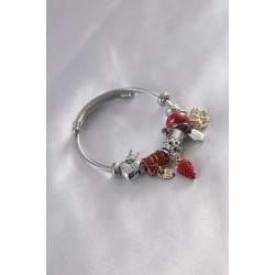Çelik Charm Model Çilek Figür Kalp Detay Zirkon Taşlı Kadın Bileklik