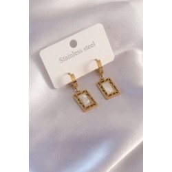 Çelik Gold Renk Kare Kadın Küpe