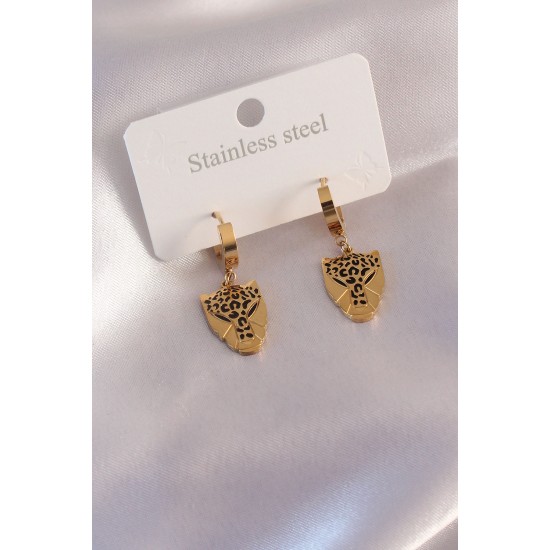 Çelik Gold Renk Leopar Figür Kadın Küpe Çelik Gold Renk Leopar Figür Kadın Küpe