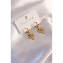 Çelik Gold Renk Kalp Model Kelebek Detay Kadın Küpe