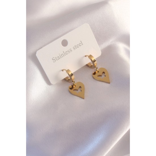 Çelik Gold Renk Kalp Model Kelebek Detay Kadın Küpe Çelik Gold Renk Kalp Model Kelebek Detay Kadın Küpe