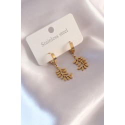 Çelik Gold Renk Yaprak Figür Kadın Küpe