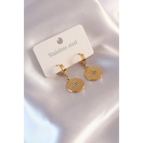 Çelik Gold Renk Kutup Yıldızı İşleme Zirkon Taşlı Kadın Küpe Çelik Gold Renk Kutup Yıldızı İşleme Zirkon Taşlı Kadın Küpe