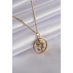 316L Çelik Gold Renk Gül Figür Kadın Kolye