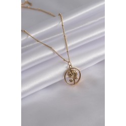 316L Çelik Gold Renk Gül Figür Kadın Kolye