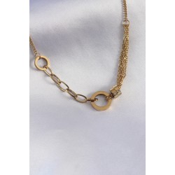 316L Çelik Gold Renk Zirkon Taş Detay Kadın Kolye