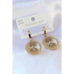 316L Çelik Gold Renk Hayat Ağacı İşleme Kadın Küpe