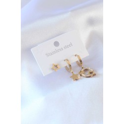 316L Çelik Gold Renk Yıldız Model Zirkon Taşlı Kadın Küpe