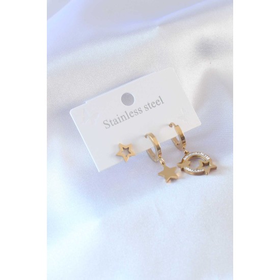 316L Çelik Gold Renk Yıldız Model Zirkon Taşlı Kadın Küpe 316L Çelik Gold Renk Yıldız Model Zirkon Taşlı Kadın Küpe